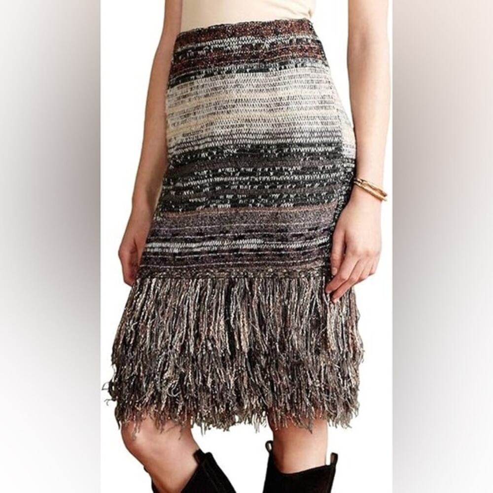 Anthropologie by Cecilia Prado Glinted Fringe Knit Sweater Skirt Gray Gray Large